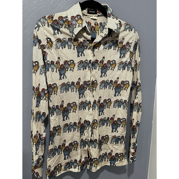 Jon Norman Other - Rare! Vintage Mens Horse Race Print 70s Disco Collar Taiwan Equestrian Derby